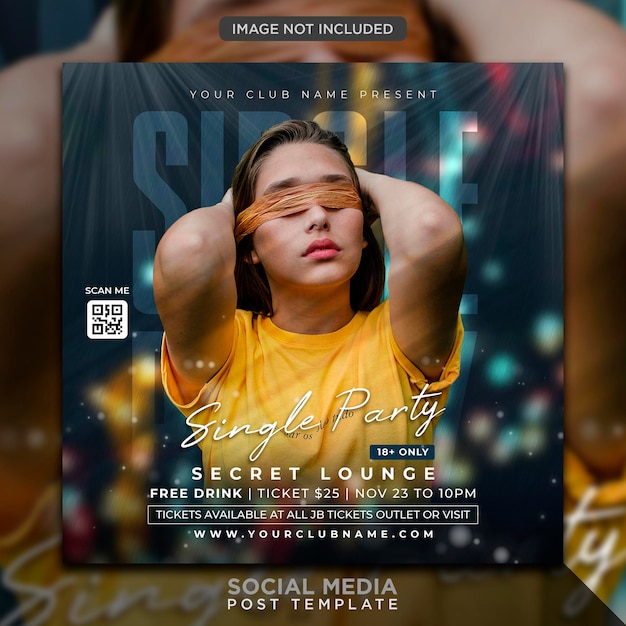 Club dj party flyer social media post and web banner template