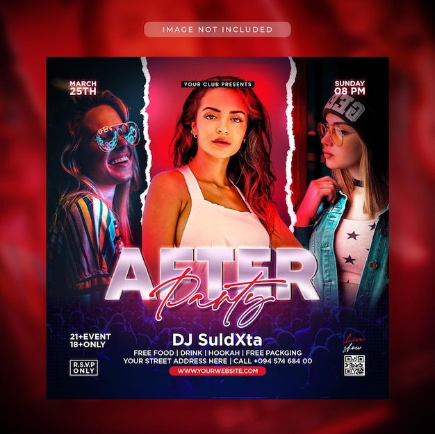 Club dj party flyer social media post and web banner template