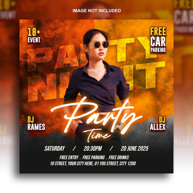 Club dj party flyer social media post e modello di banner web