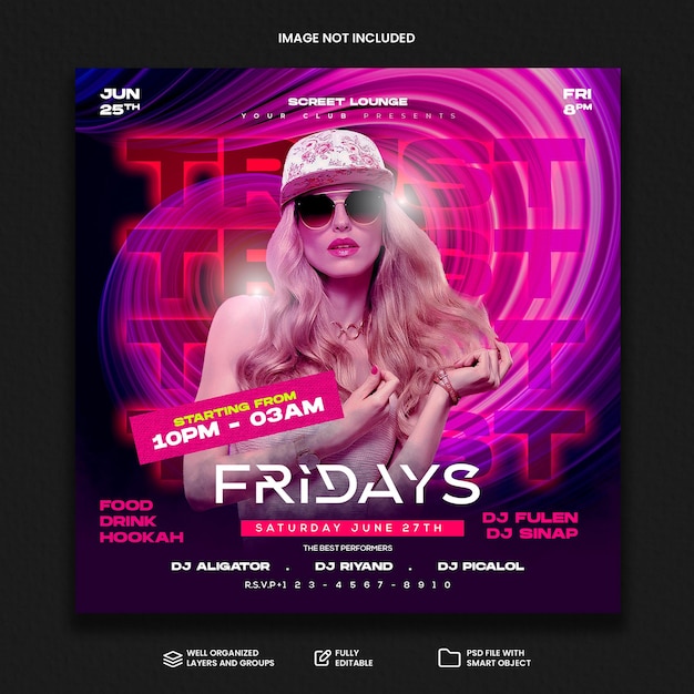 Club dj party flyer social media post and web banner template