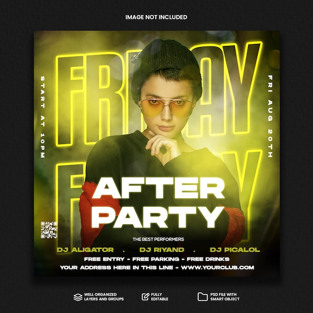 Club dj party flyer social media post and web banner template