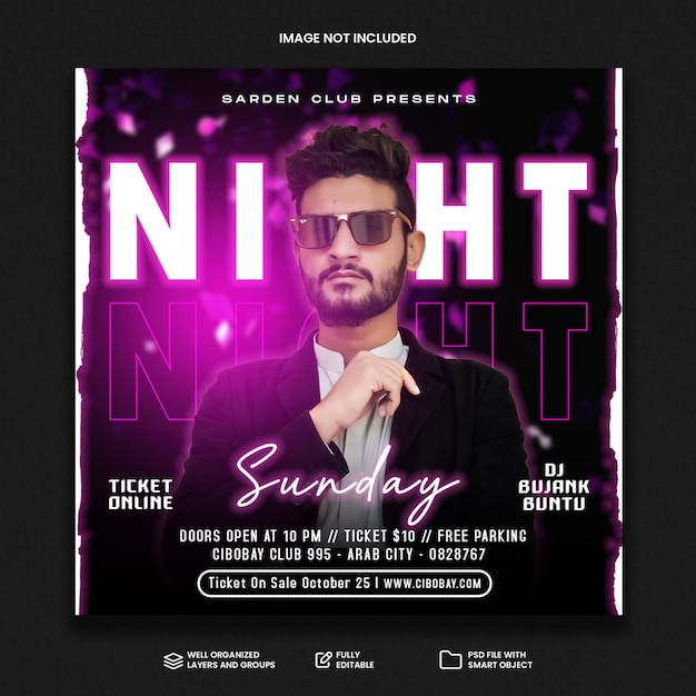 Club dj party flyer social media post e modello di banner web