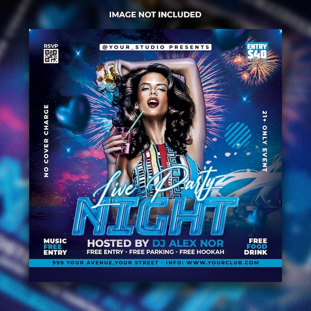 PSD club dj party flyer social media post and web banner template