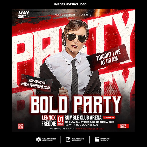 PSD modello di post sui social media e banner web per club dj party flyer