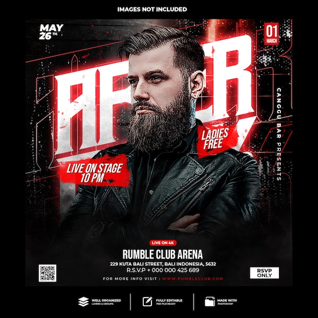 Club dj party flyer social media post and web banner template