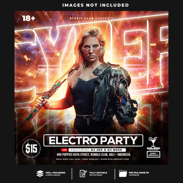 PSD club dj party flyer social media post and web banner template