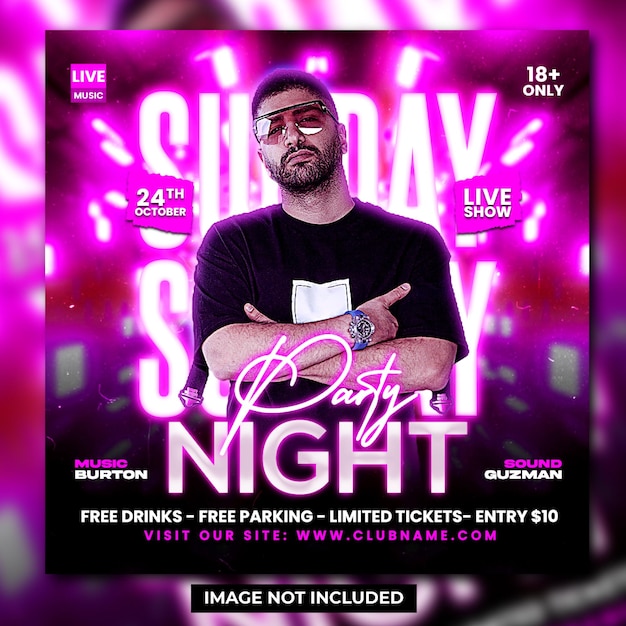 Публикация в социальных сетях и шаблон веб-баннера Club DJ Party Flyer