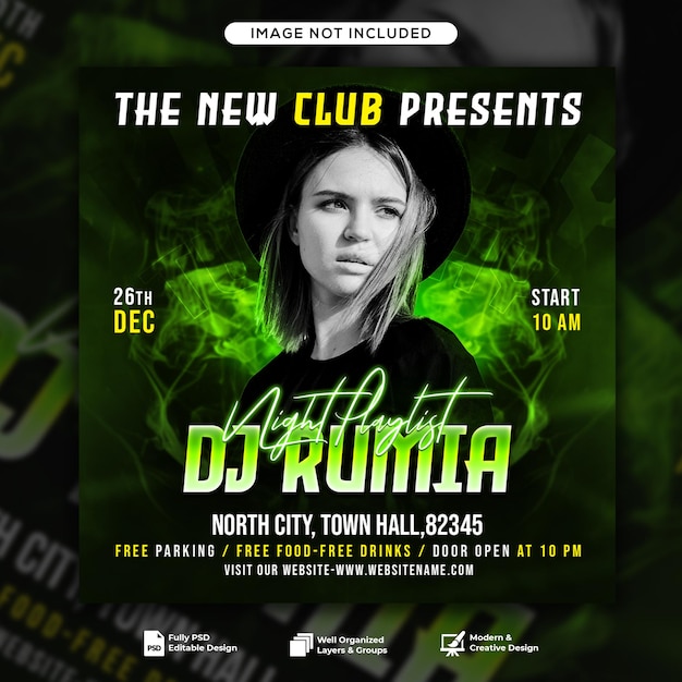 Club dj party flyer social media post and web banner template