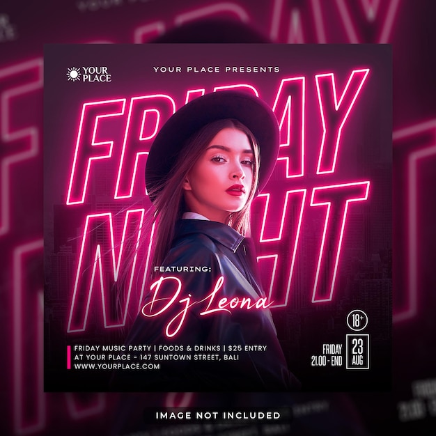 Club dj party flyer social media post and web banner template