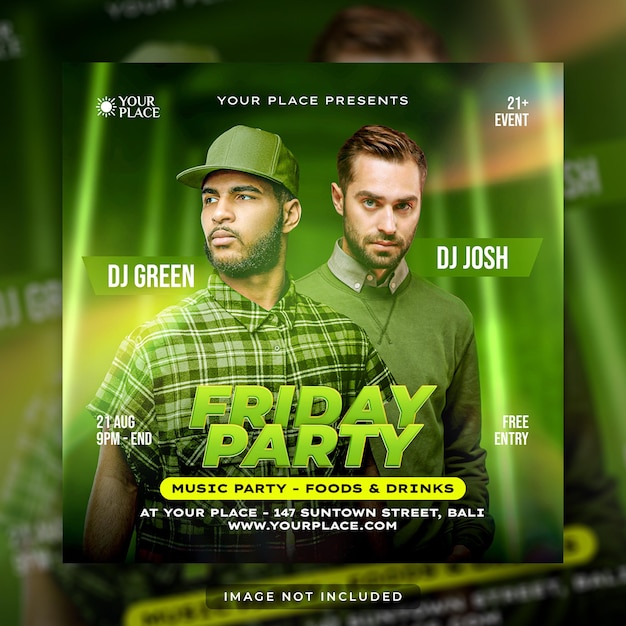 Club dj party flyer social media post and web banner template