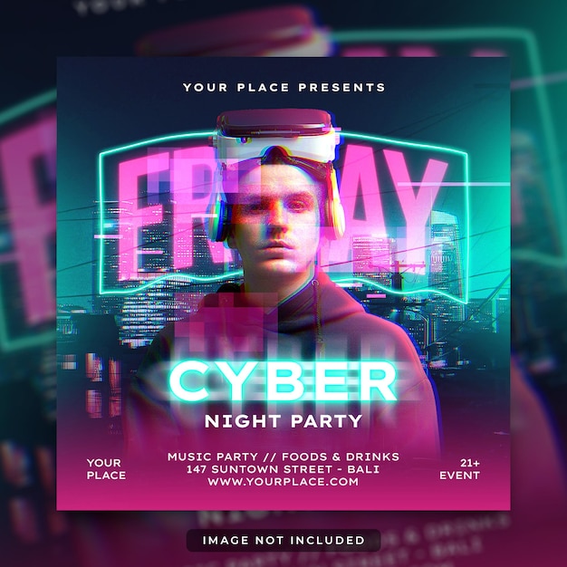 Club dj party flyer social media post e modello di banner web