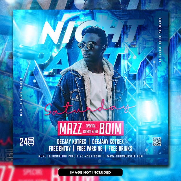 Публикация в социальных сетях и шаблон веб-баннера Club dj party flyer