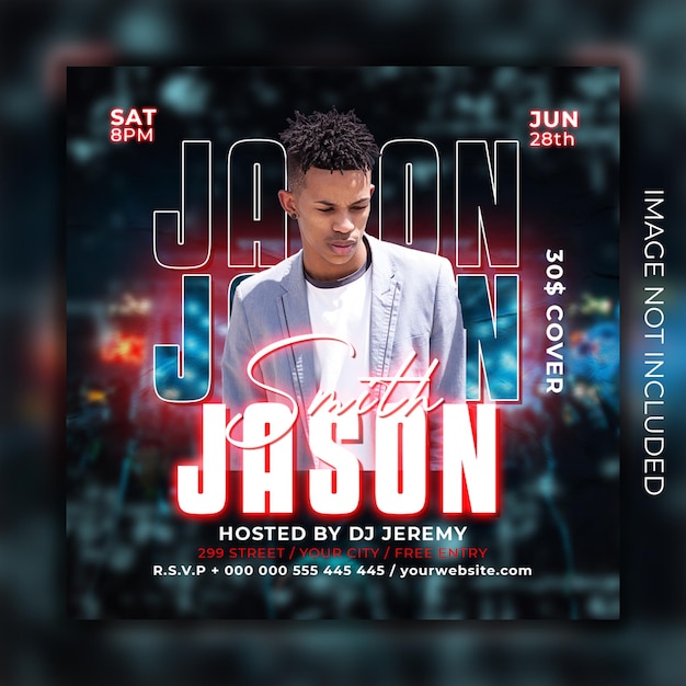 Club dj party flyer social media post and web banner template