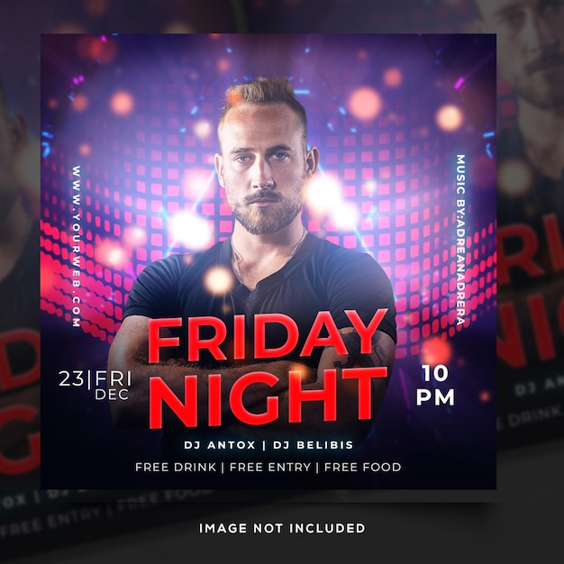 Club dj party flyer social media post and web banner template