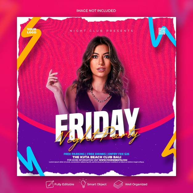 Club dj party flyer social media post e modello di banner web