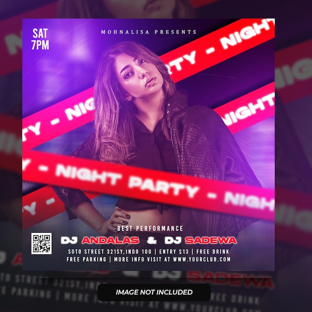 Club dj party flyer social media post and web banner template