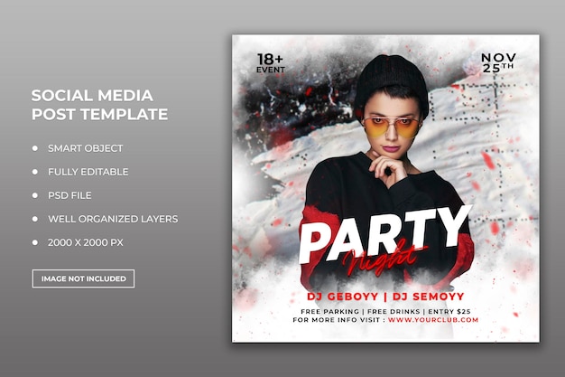 Публикация в социальных сетях и шаблон веб-баннера Club dj party flyer