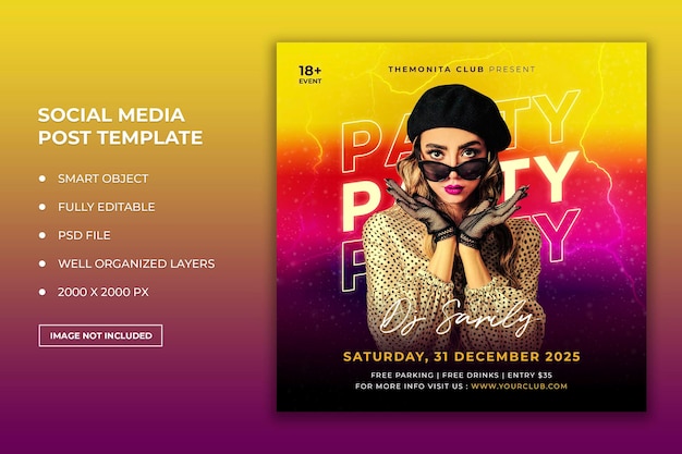 Modello di post sui social media e banner web per club dj party flyer