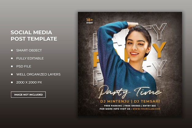 Club dj party flyer social media post and web banner template