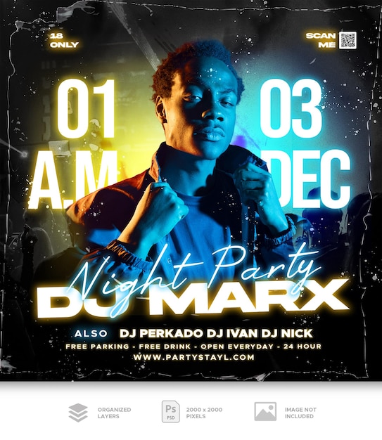 club dj party flyer social media post and web banner