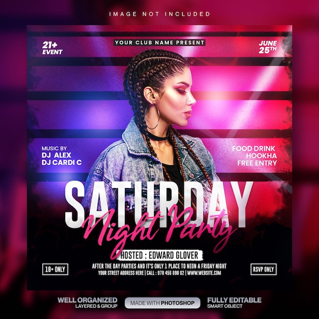 Club dj party flyer social media post and web banner