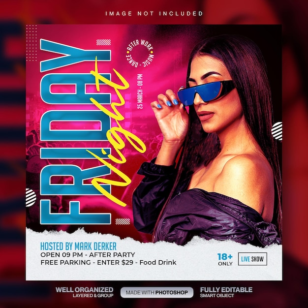 Club dj party flyer social media post and web banner