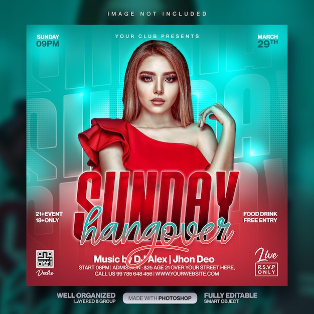 Club dj party flyer social media post and web banner