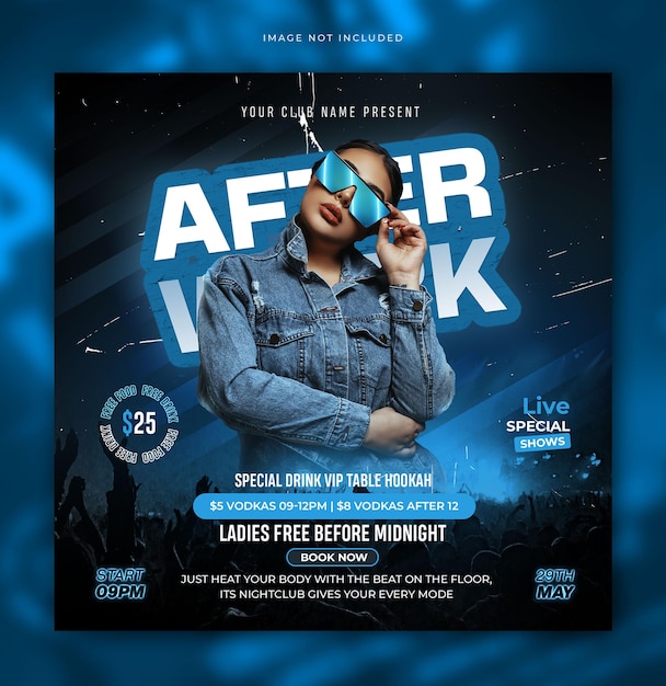 Club dj party flyer social media post and web banner