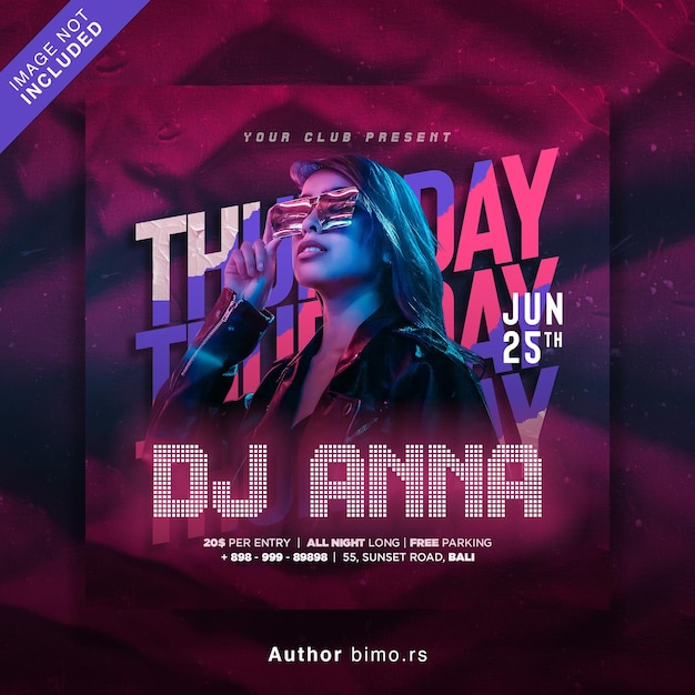 Club dj party flyer social media post and web banner