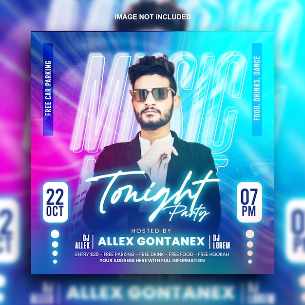 Club dj party flyer social media post and web banner