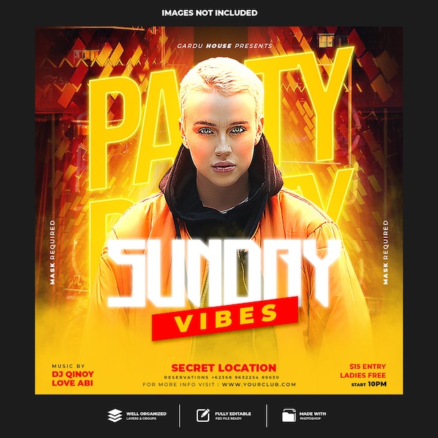 Club dj party flyer social media post and web banner