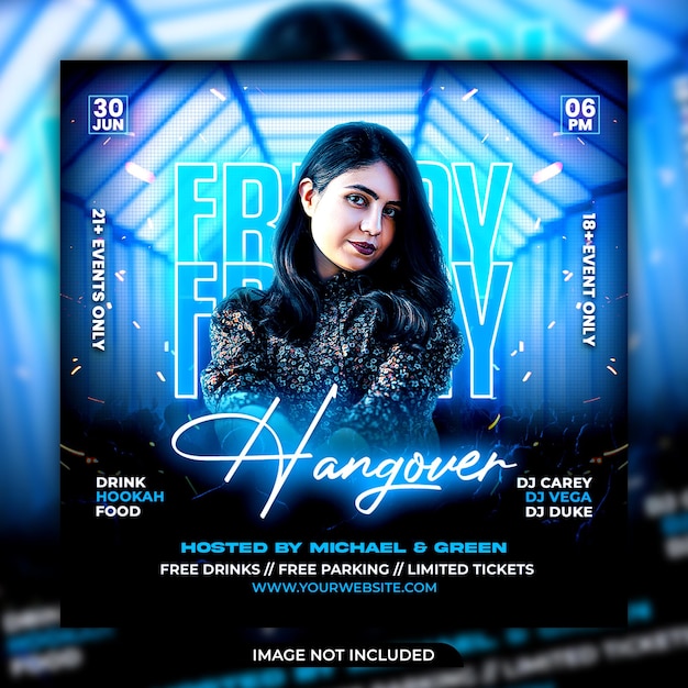 Club dj party flyer social media post and web banner