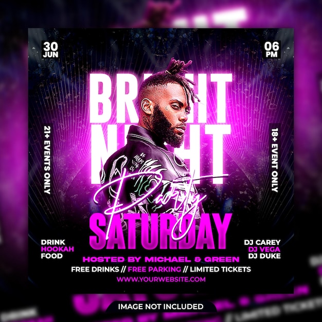 PSD club dj party flyer social media post and web banner