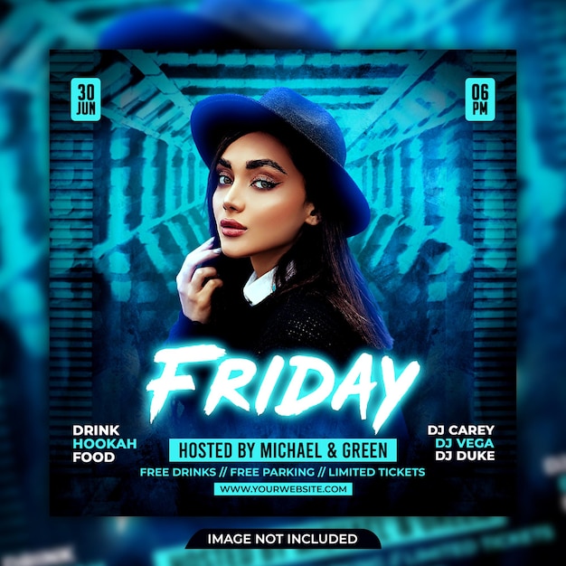 Club dj party flyer social media post and web banner