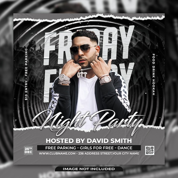 PSD club dj party flyer social media post and web banner