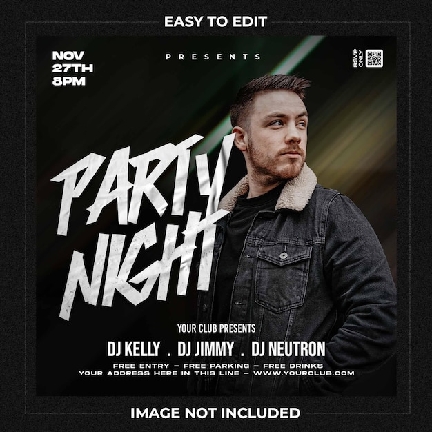 Club dj party flyer social media post and web banner