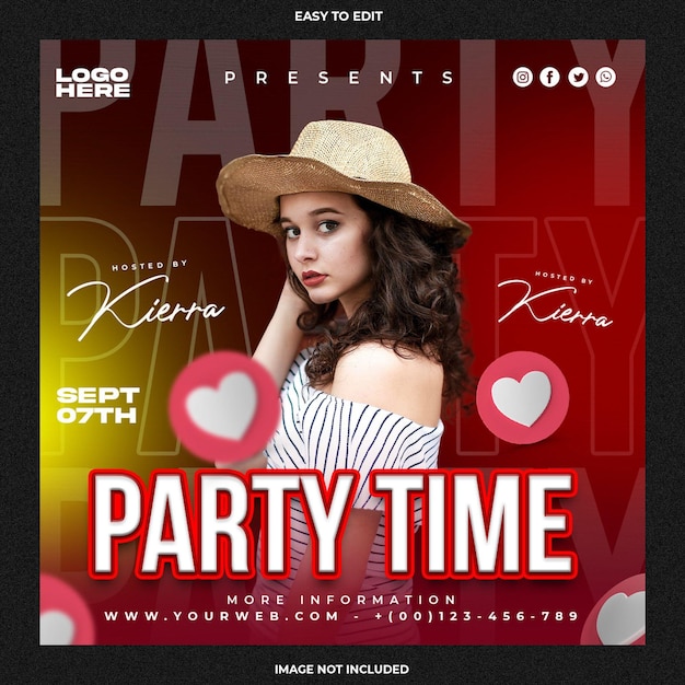 Club dj party flyer social media post and web banner