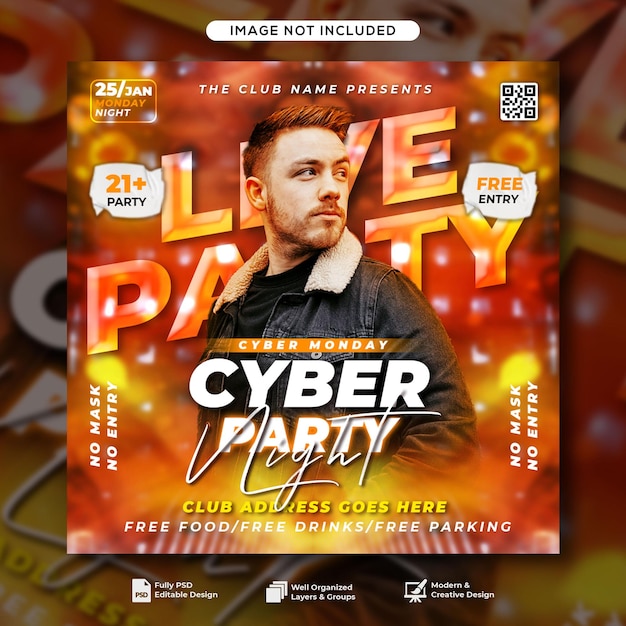 Club dj party flyer social media post and web banner