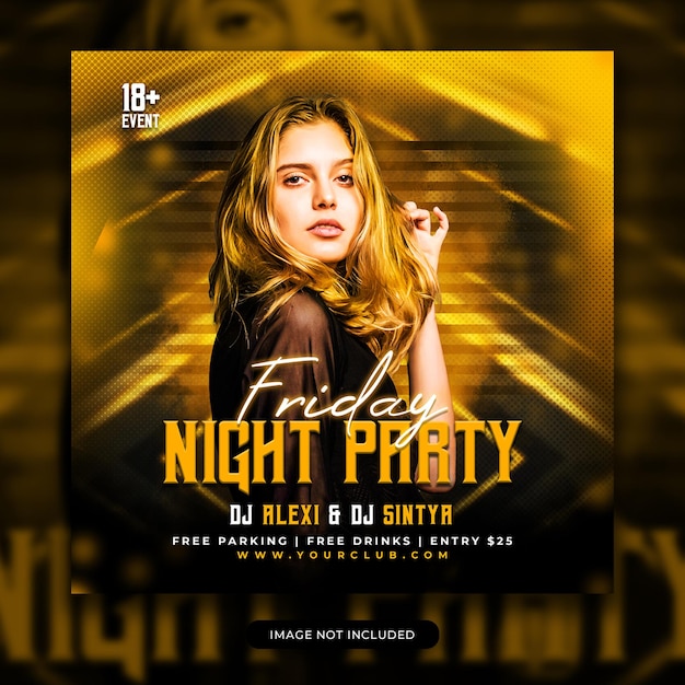 Club dj party flyer social media post and web banner