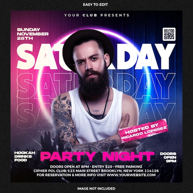 Club dj party flyer social media post