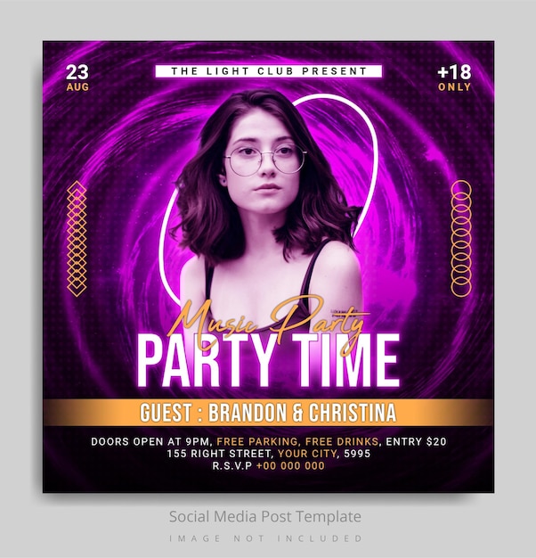 Club dj party flyer social media postsjabloon