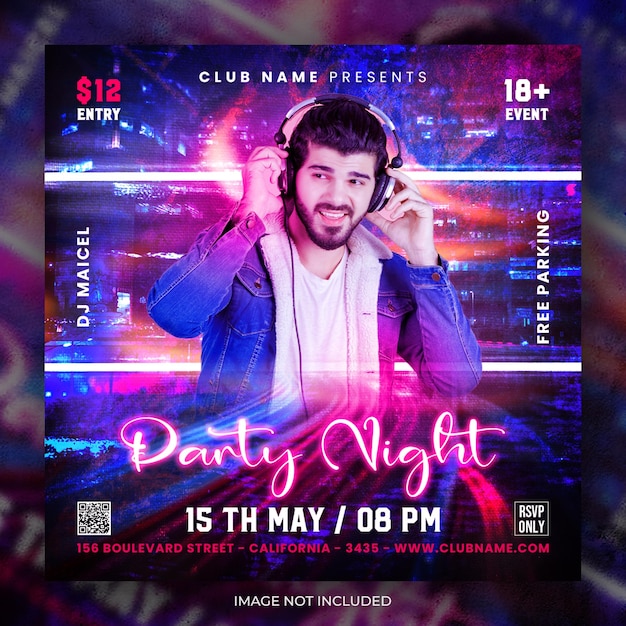 Club dj party хип-хоп музыкальный флаер пост в социальных сетях или дизайн плаката