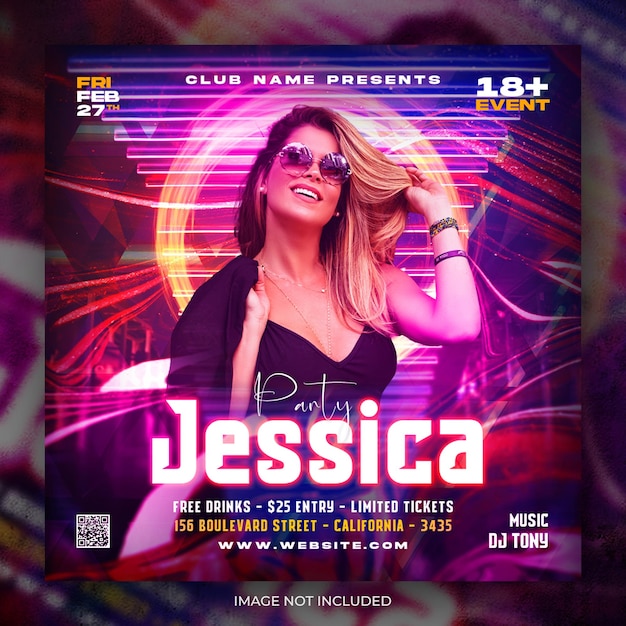 Club dj party hiphop music ulotka post w mediach społecznościowych lub projekt plakatu