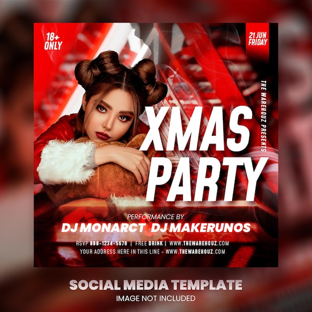 Club dj party kerst flyer social media post