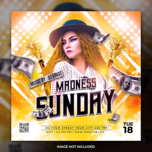 Club dj party madness social media post and flyer template