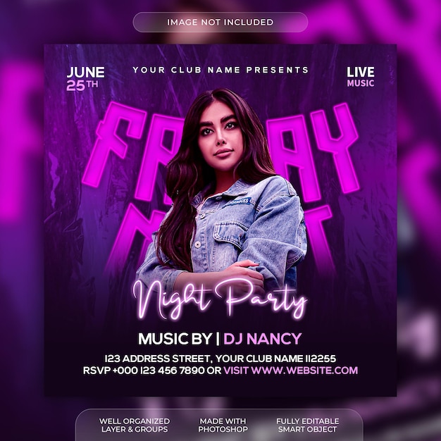 PSD club dj party or night party flyer