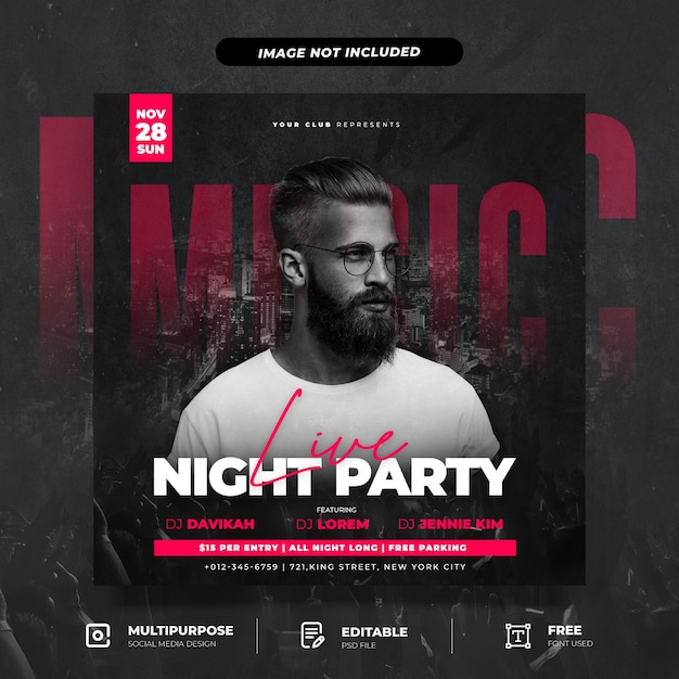 Club DJ Party Social Media Post Template