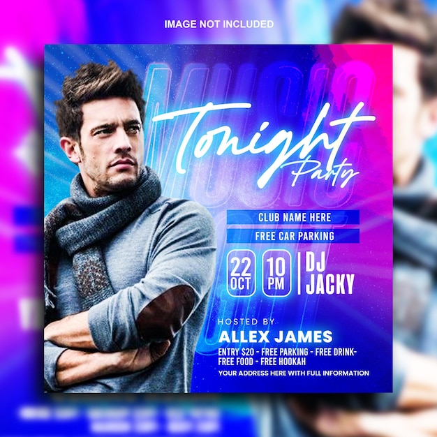 Club dj party ulotka post w mediach społecznościowych i baner internetowy