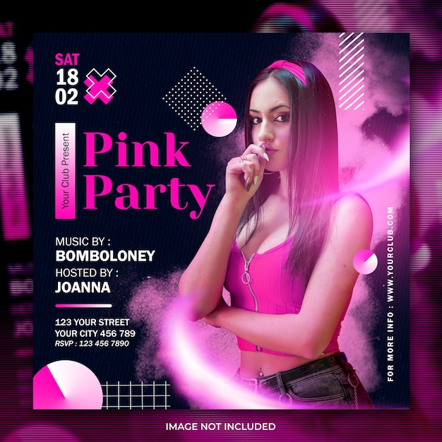 클럽 dj 핑크 파티 소셜 미디어 게시물 또는 전단지 템플릿