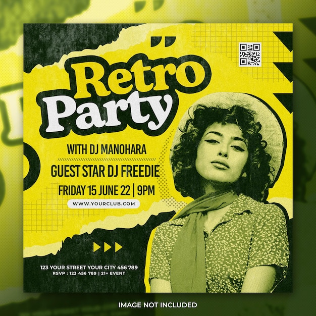 Club dj retro party flyer social media postsjabloon